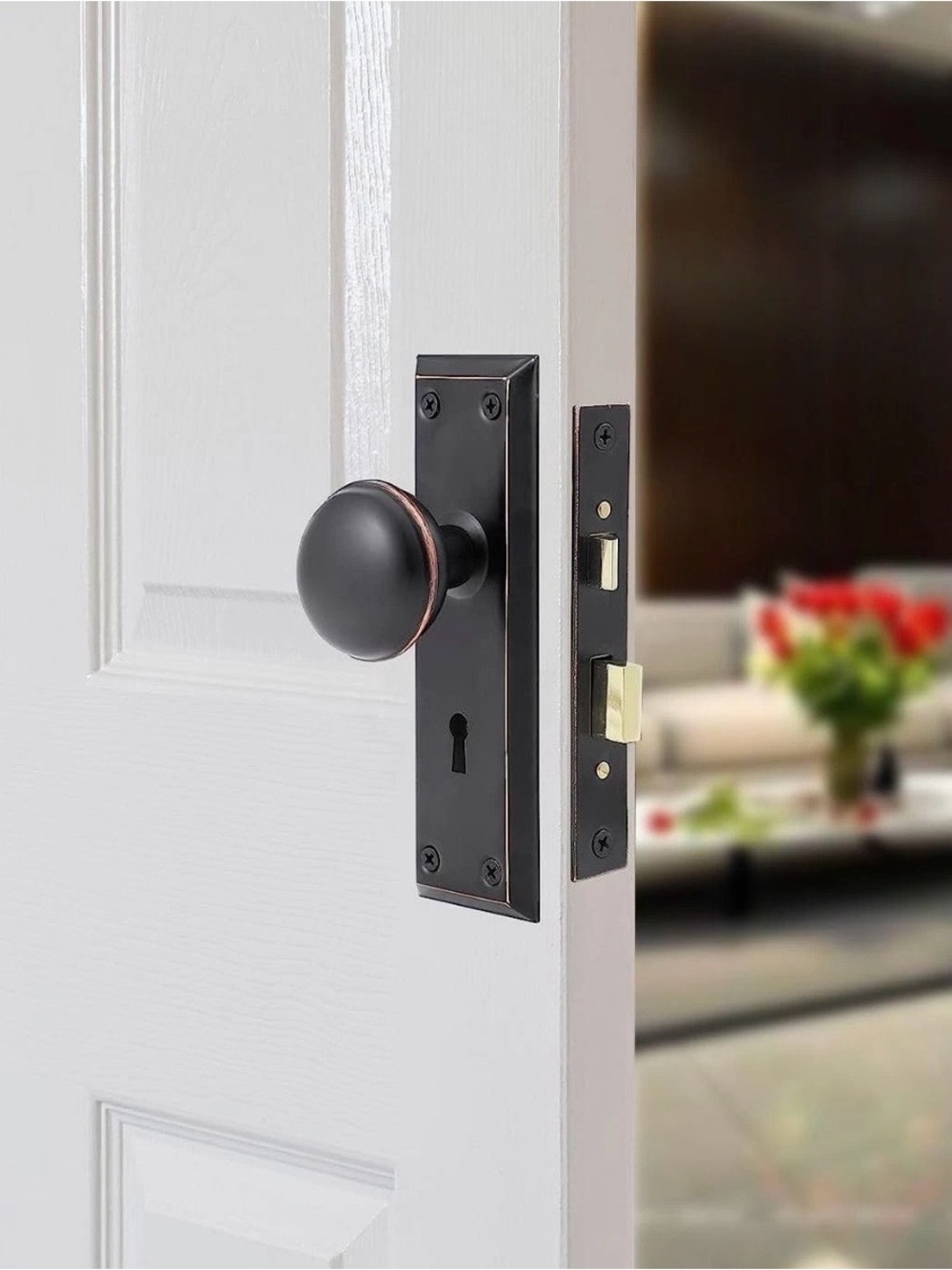 Entry Mortise Lockset Black Door Knob Set - Picture 8 of 9
